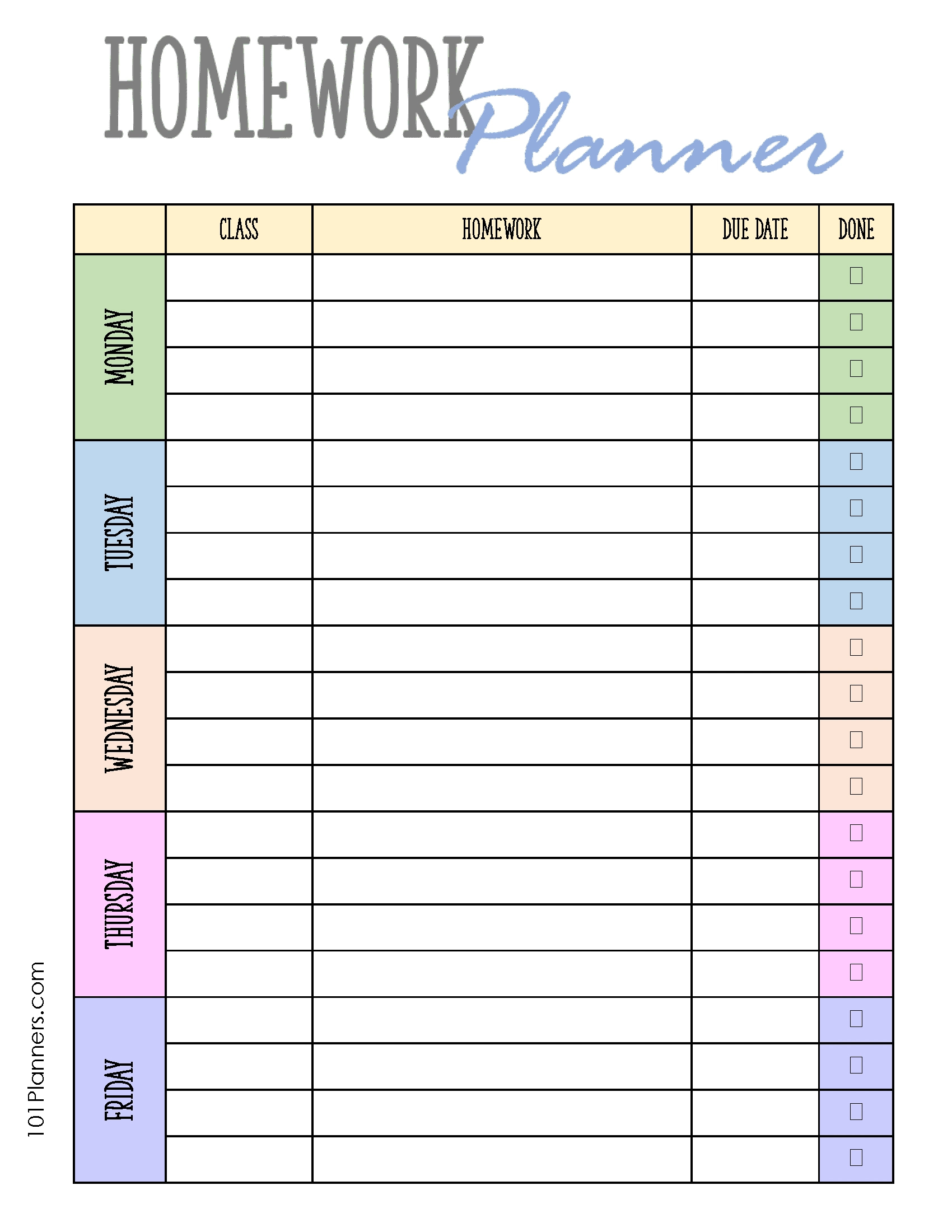 Free Printable Homework Planner Template | Pdf, Word, Excel Or Jpg regarding Free Printable Homework Templates