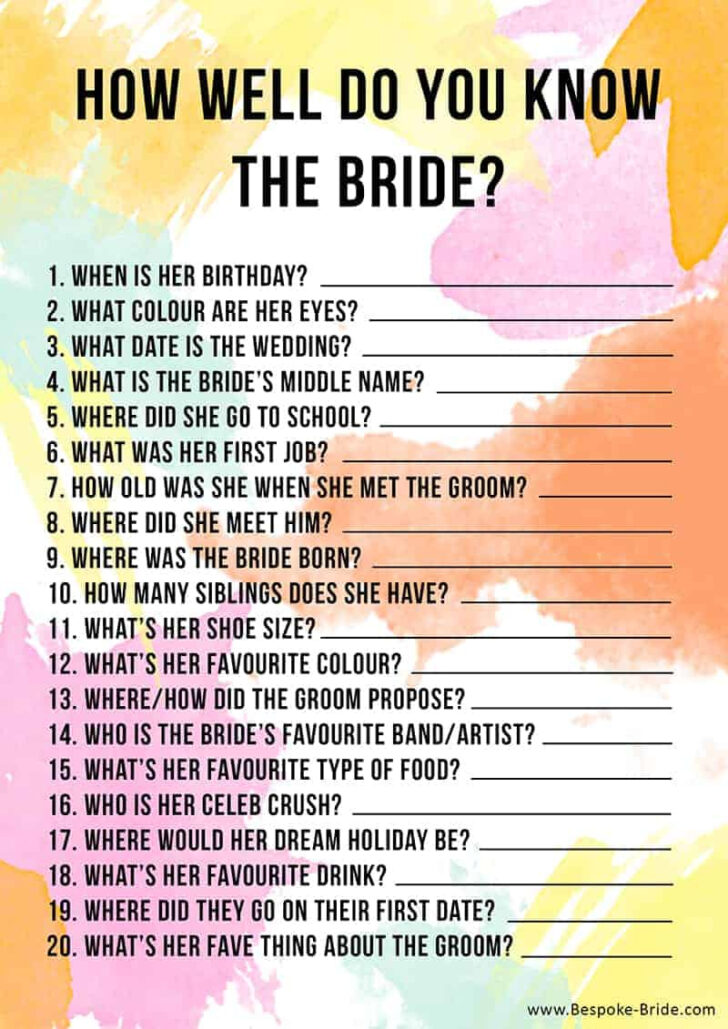 How Well Do You Know the Bride Free Printable
