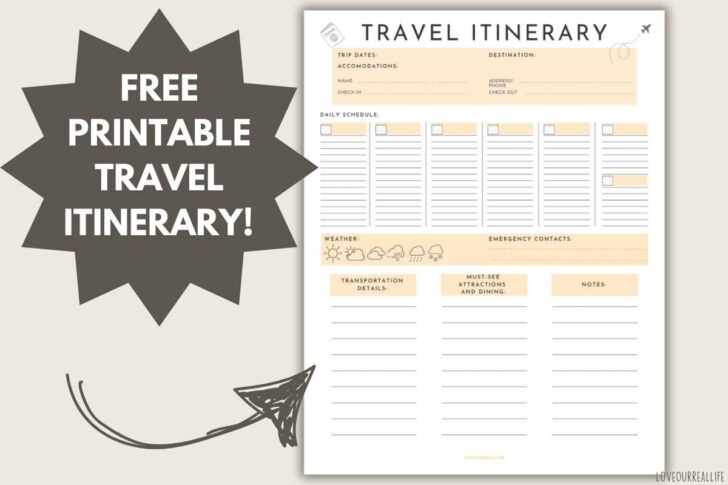 Free Printable Itinerary Free Printable Itinerary