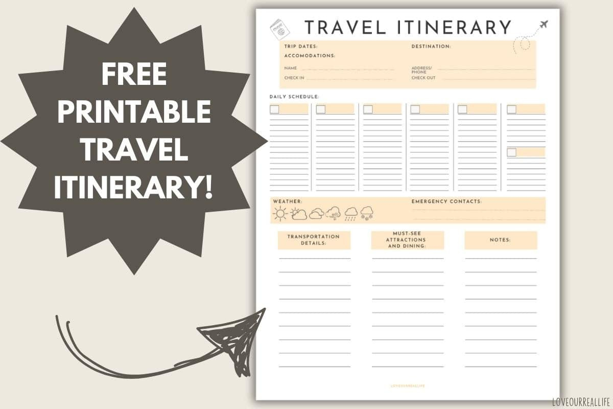 Free Printable Itinerary Template For Stress-Free Travel ⋆ Love with Free Printable Itinerary