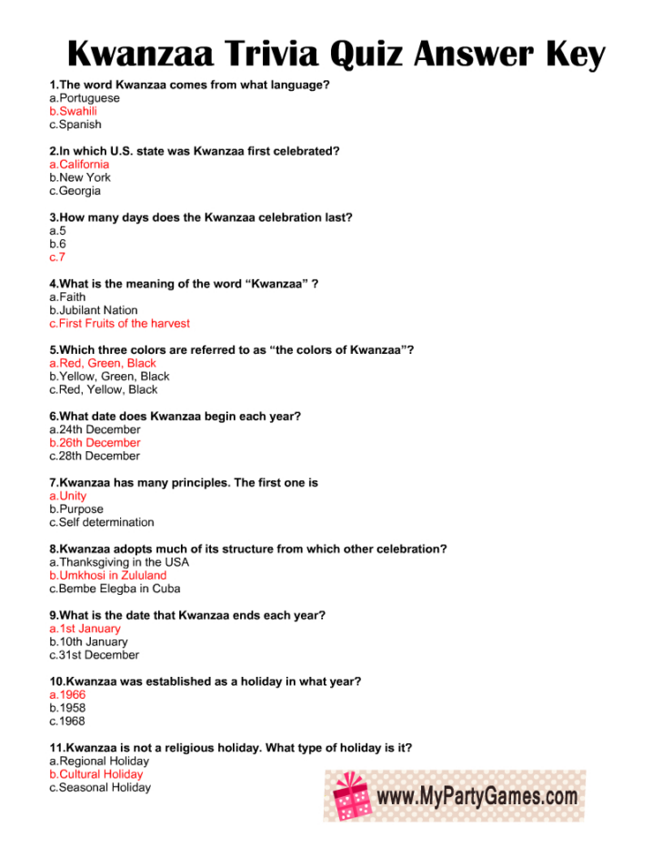 Kwanzaa Trivia Free Printable