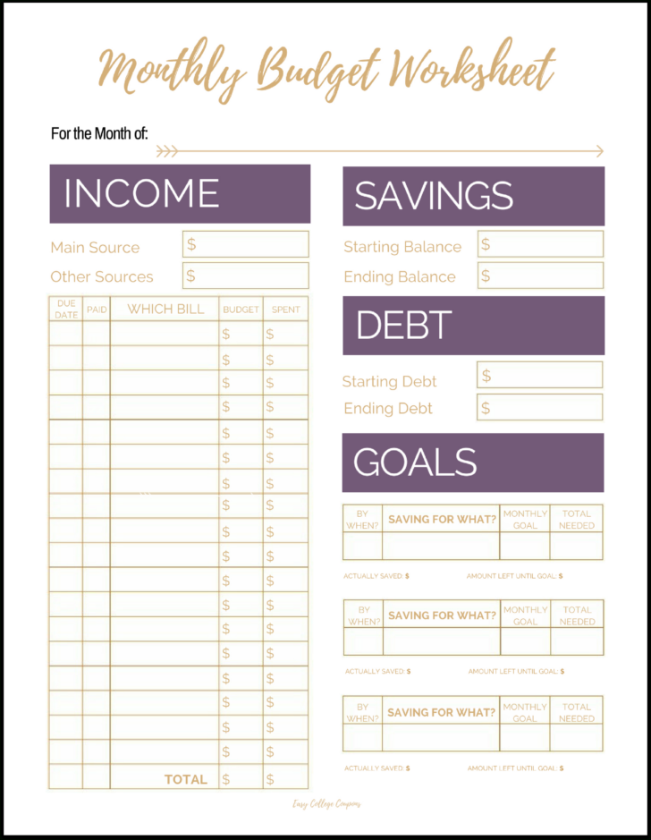Free Printable Monthly Expenses Worksheet