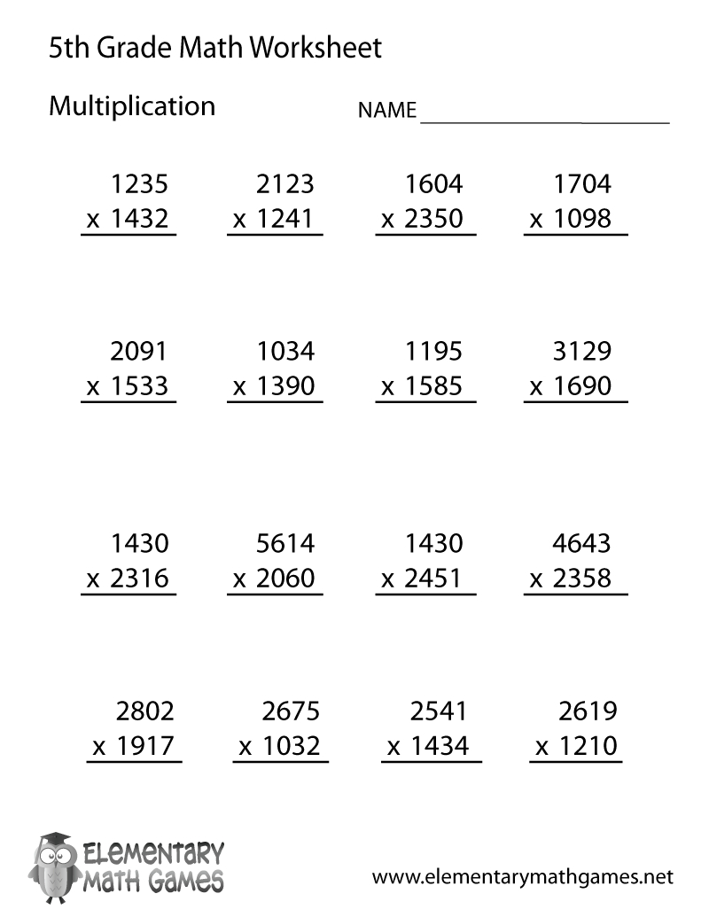 Free Printable Multiplication Worksheet For Fifth Grade for Free Printable Multiplication Worksheets For 5th Grade