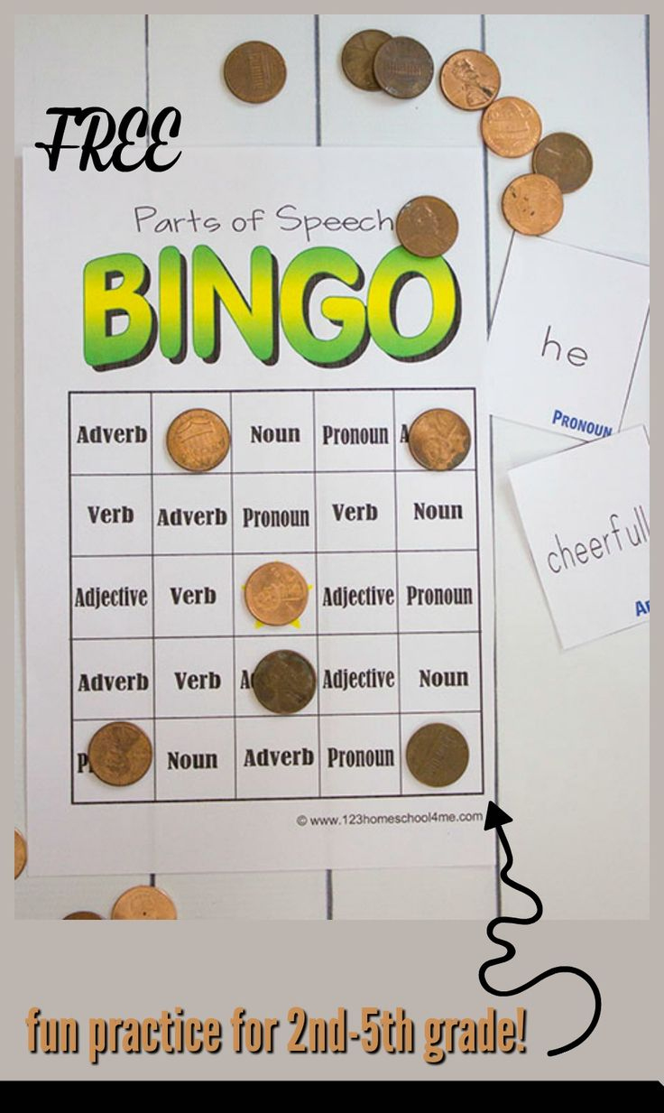 Free Printable Parts Of Speech Grammar Bingo Game For Kids within Free Printable Parts Of Speech Bingo