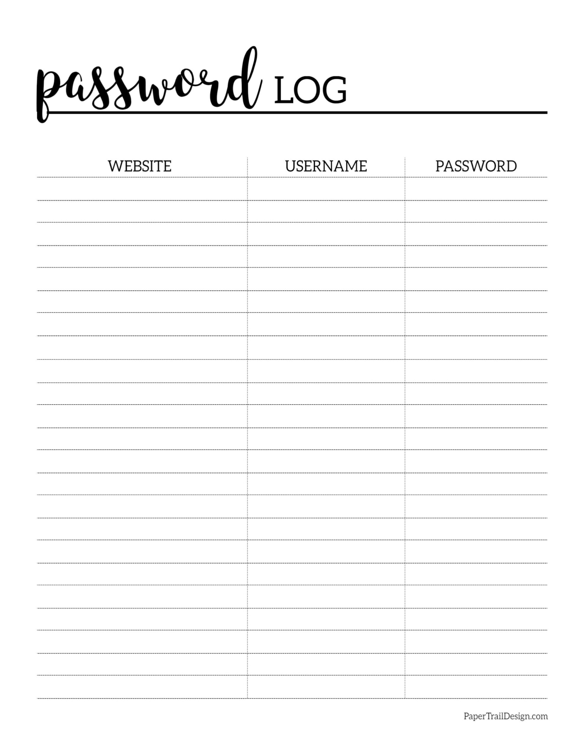 Free Printable Password Log - Paper Trail Design regarding Free Printable Password Log