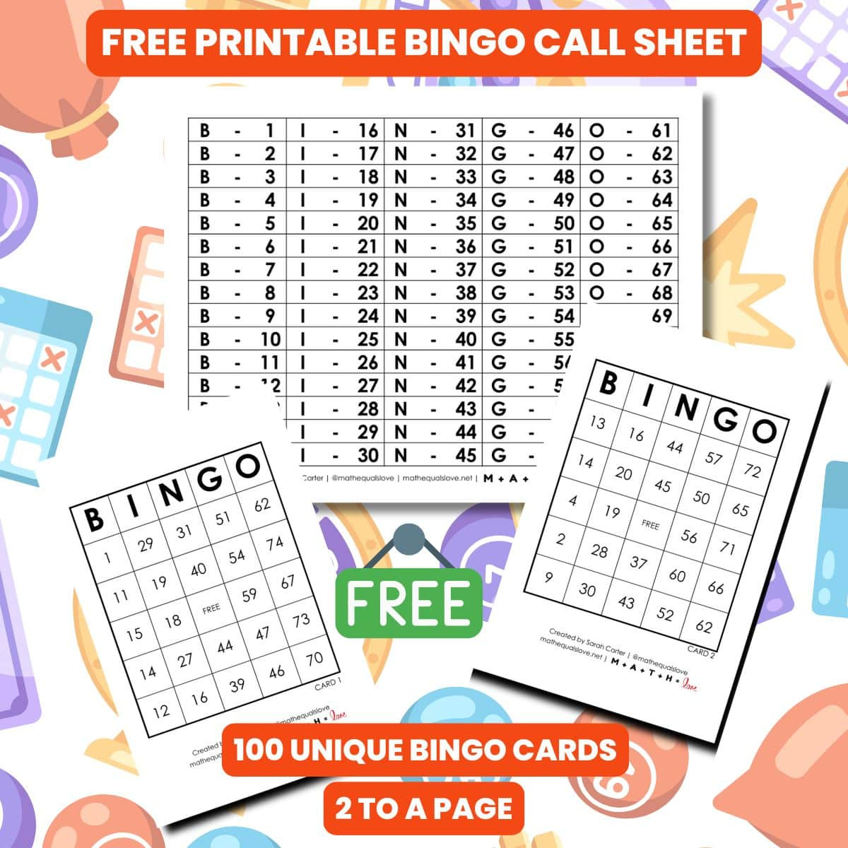 Free Printable Pdf Bingo Cards And Call Sheet (1-75) in Free Printable Bingo Cards 1-75