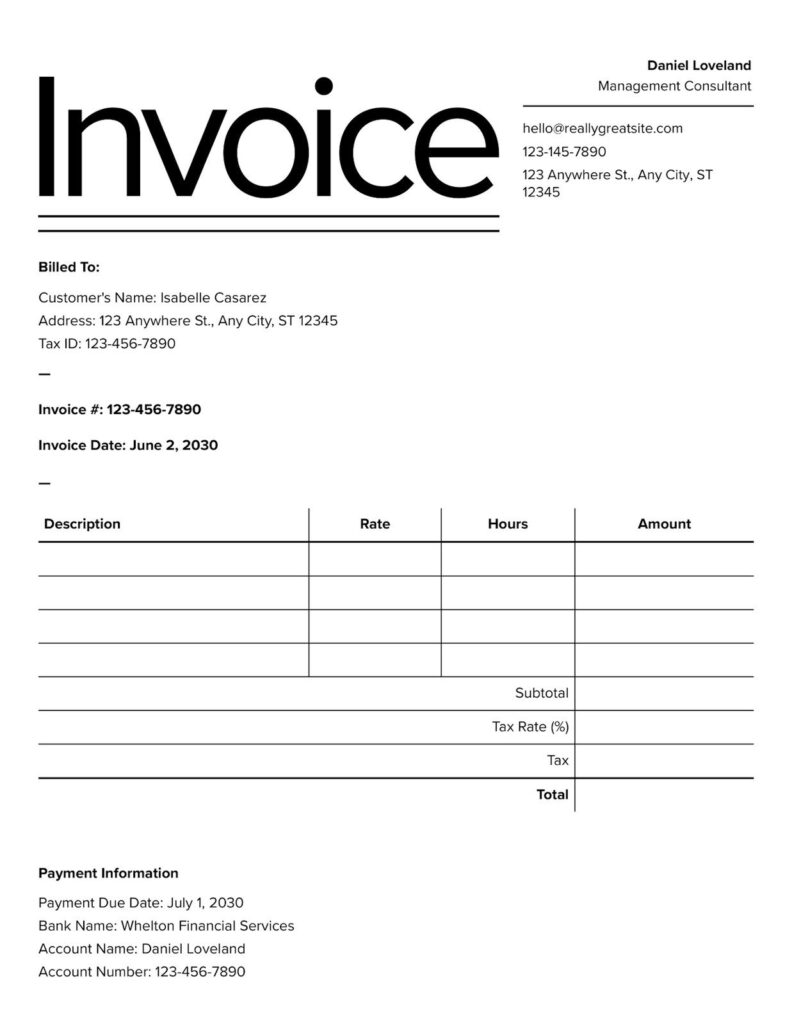 Free, Printable, Professional Invoice Templates To Customize | Canva Throughout Free Printable Work Invoices
