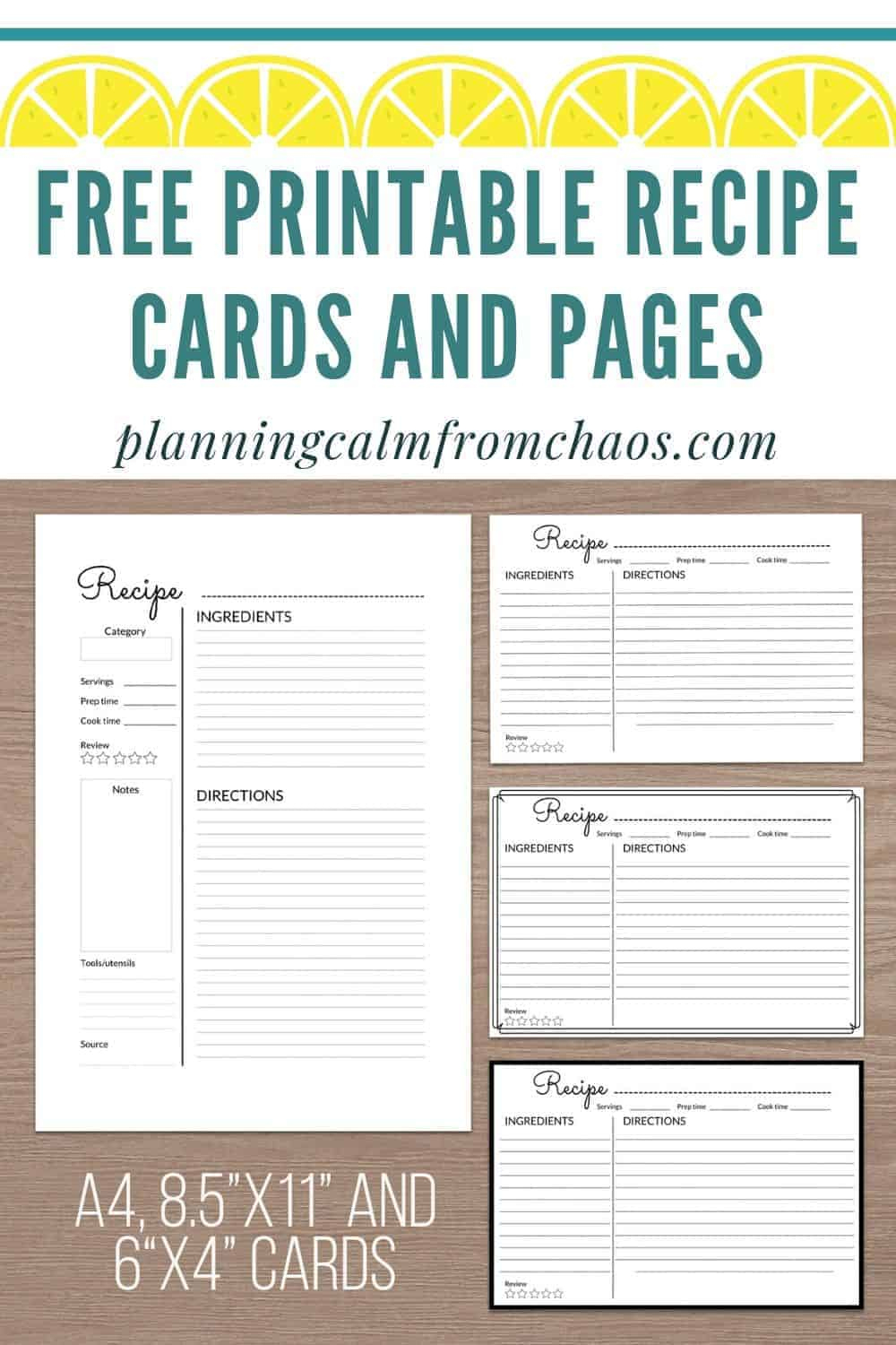 Free Printable Recipe Cards And Pages - Planning Calm From Chaos inside Free Printable Recipe Pages
