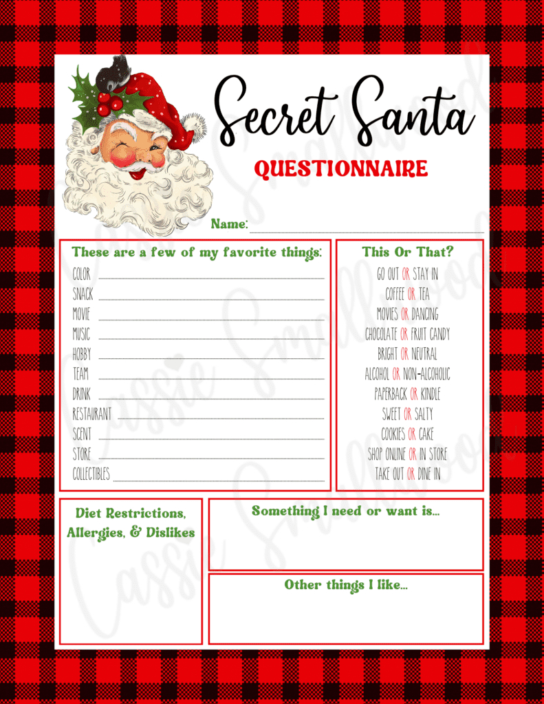 Free Printable Secret Santa Questionnaire Templates - Cassie Smallwood throughout Free Printable Secret Pal Forms