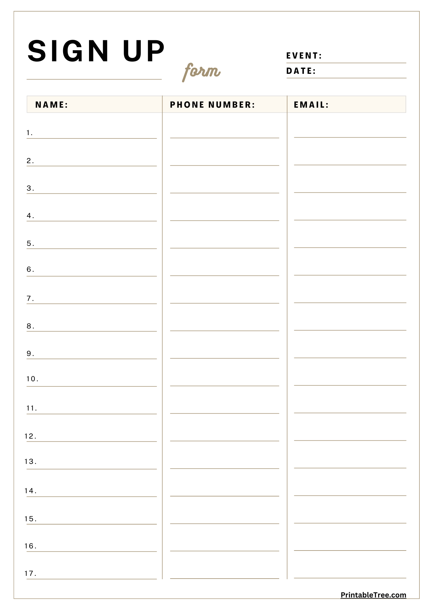 Free Printable Sign-Up And Sign-In Sheet Pdf Templates inside Free Printable Sign Up Sheet