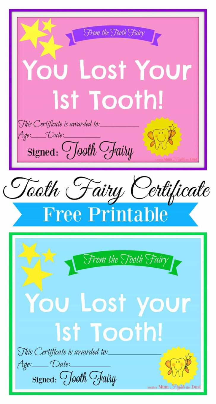 Free Printable First Lost Tooth Certificate