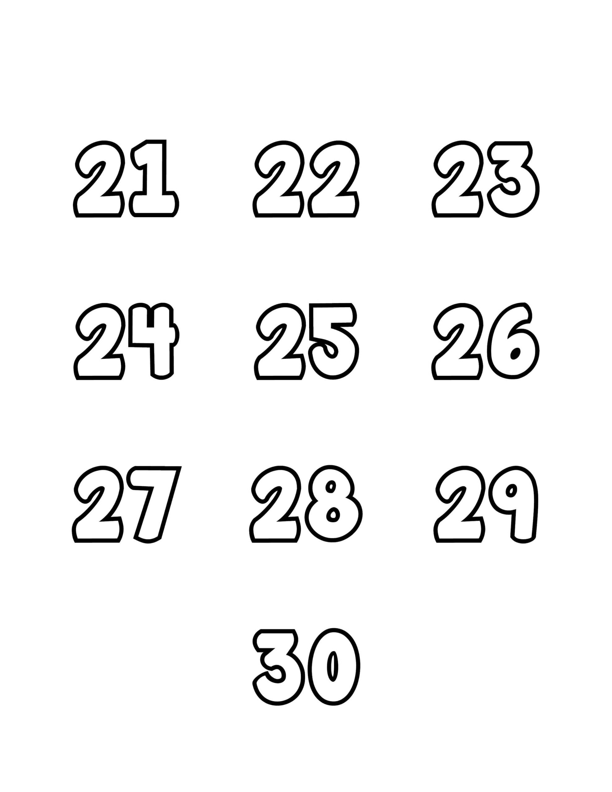 Free Printable Tracing Numbers: Bubble Numbers Set 21 To 30 with regard to Free Printable Numbers