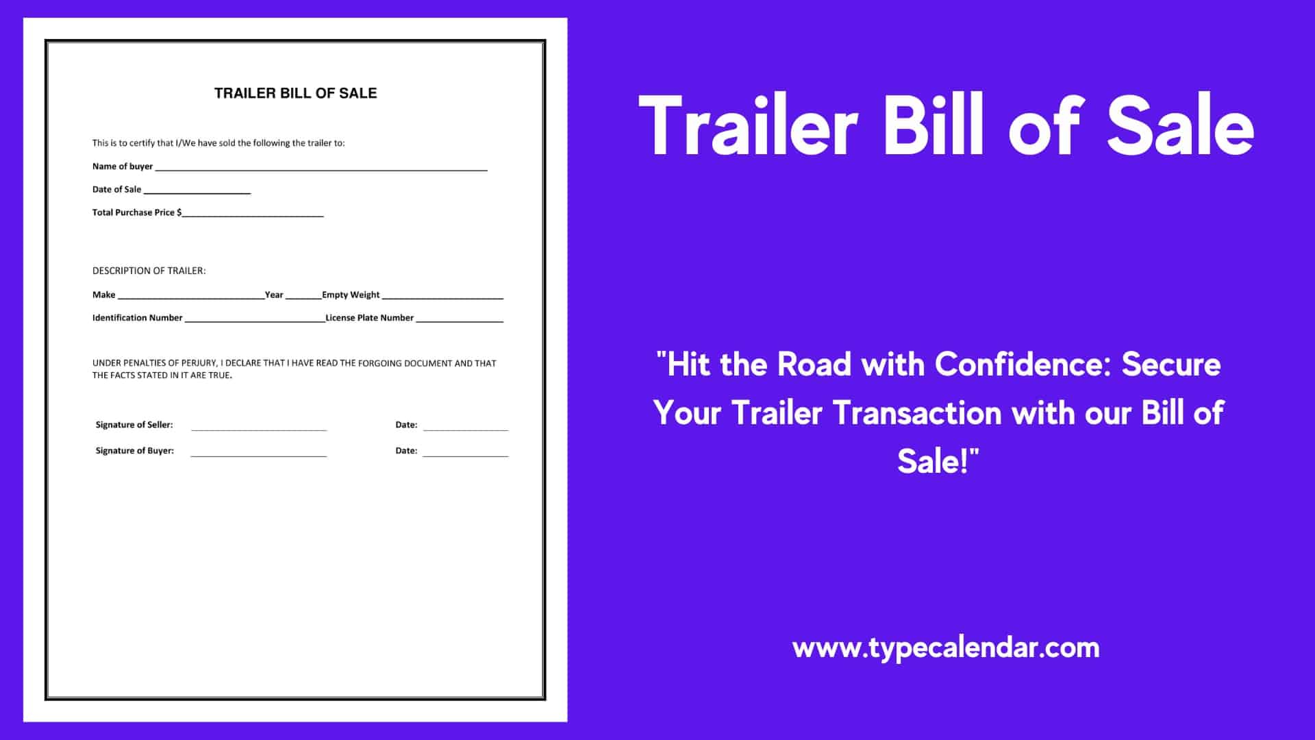 Free Printable Trailer Bill Of Sale Templates [Word, Excel, Pdf in Free Printable Bill of Sale For Trailer