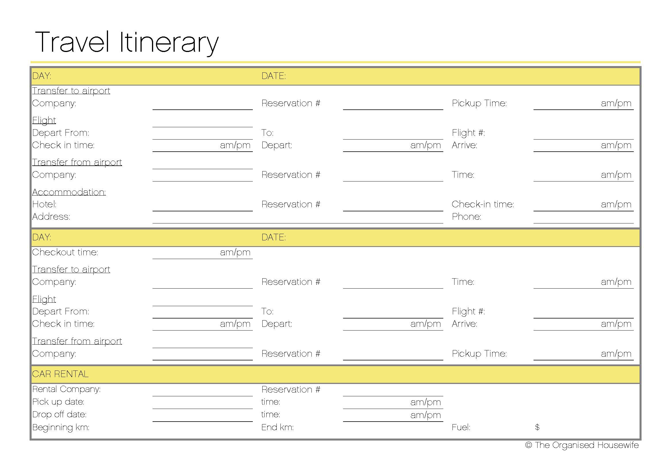 Free Printable - Travel Itinerary for Free Printable Itinerary
