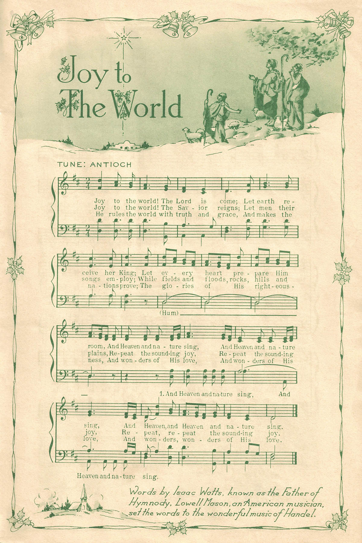 Free Printable Vintage Green Illustrated Christmas Carols • Rose within Christmas Carols Sheet Music Free Printable
