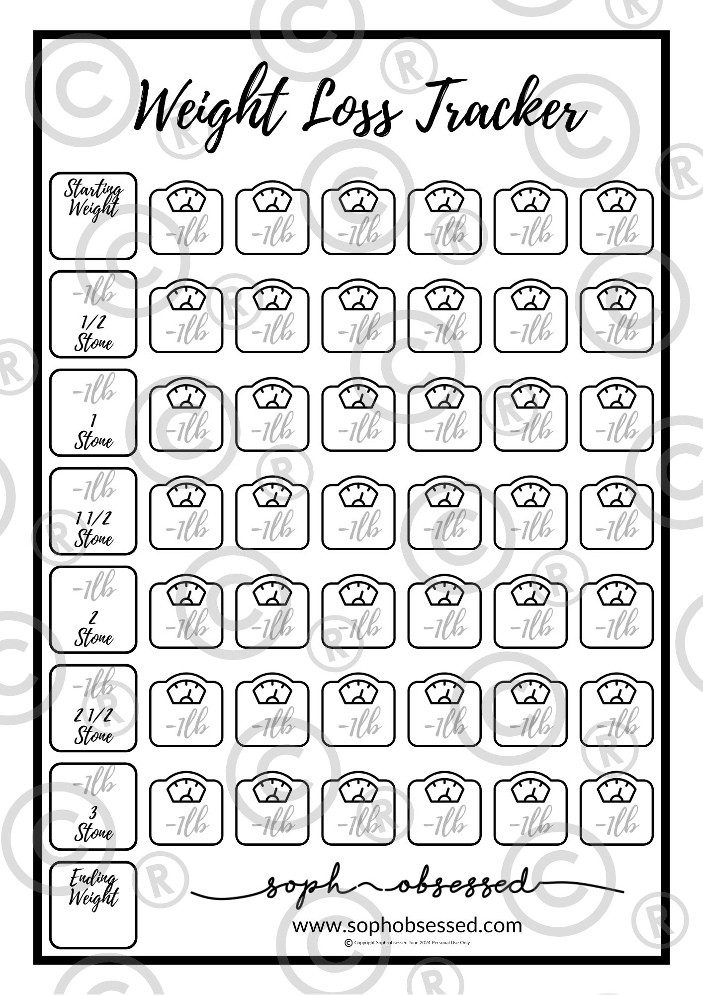 Free Printable Weight Loss Tracker That Works - Soph-Obsessed within Printable Weight Loss Charts Free