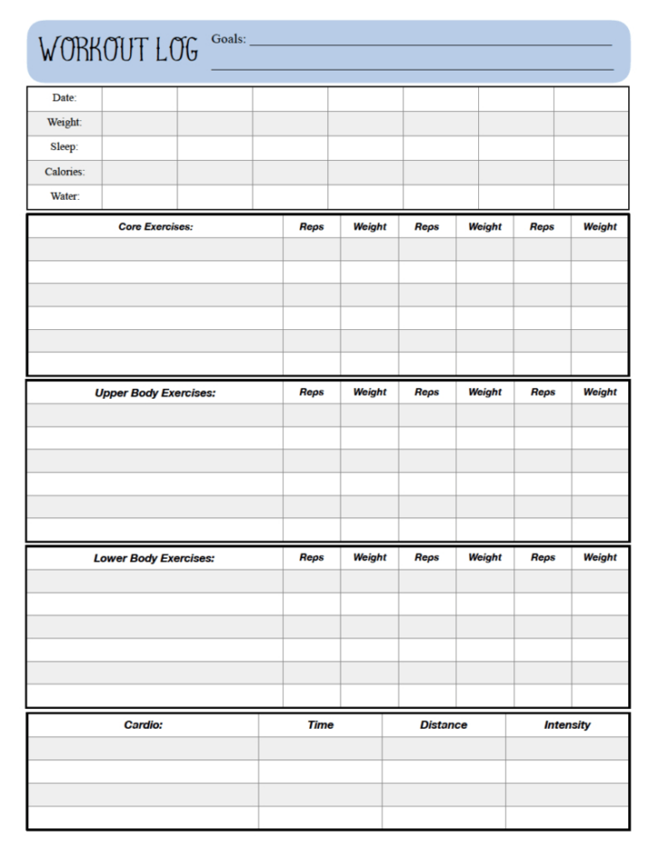 Free Printable Workout Log