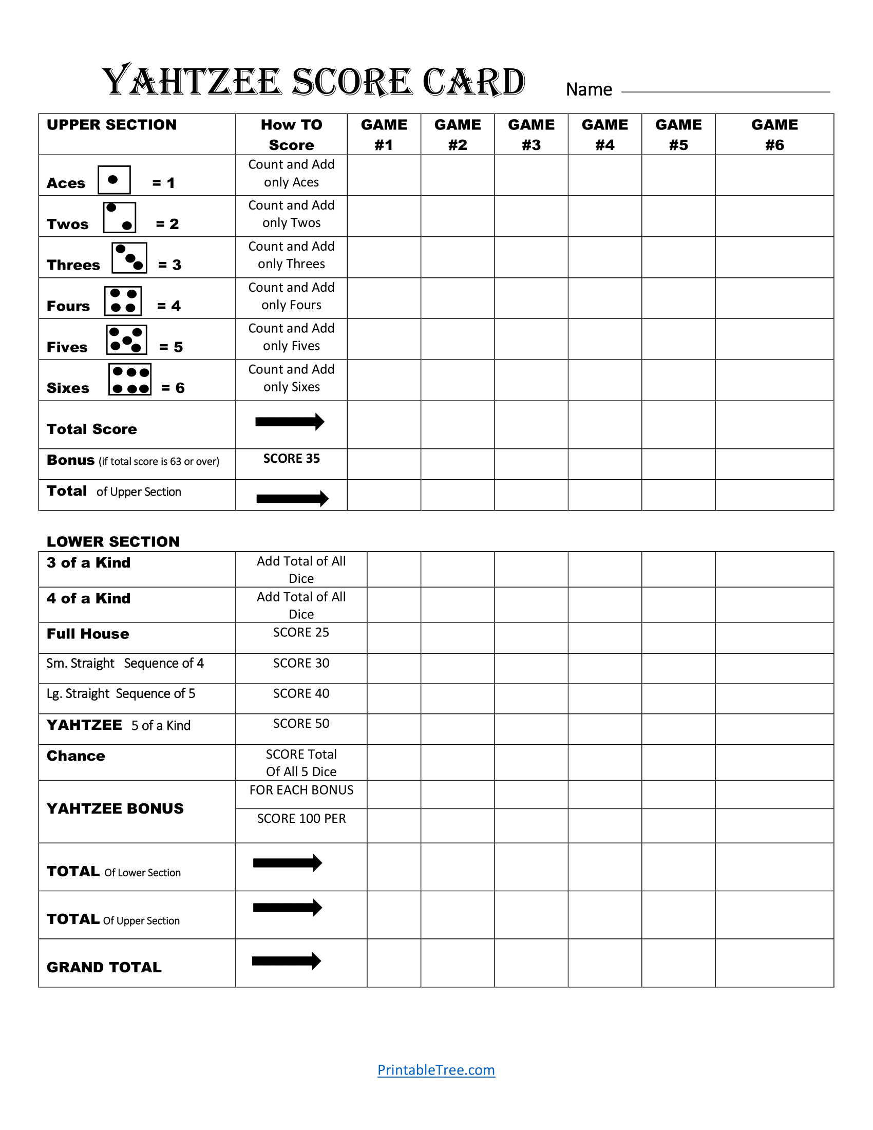 Free Printable Yahtzee Score Card Sheets Pdf Templates throughout Free Printable Yahtzee Score Sheets