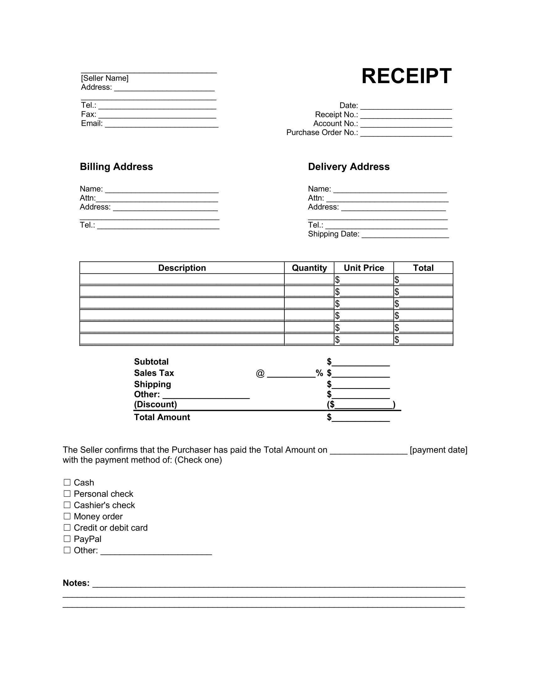 Free Receipt Template | Printable Pdf inside Free Printable Blank Receipt Form