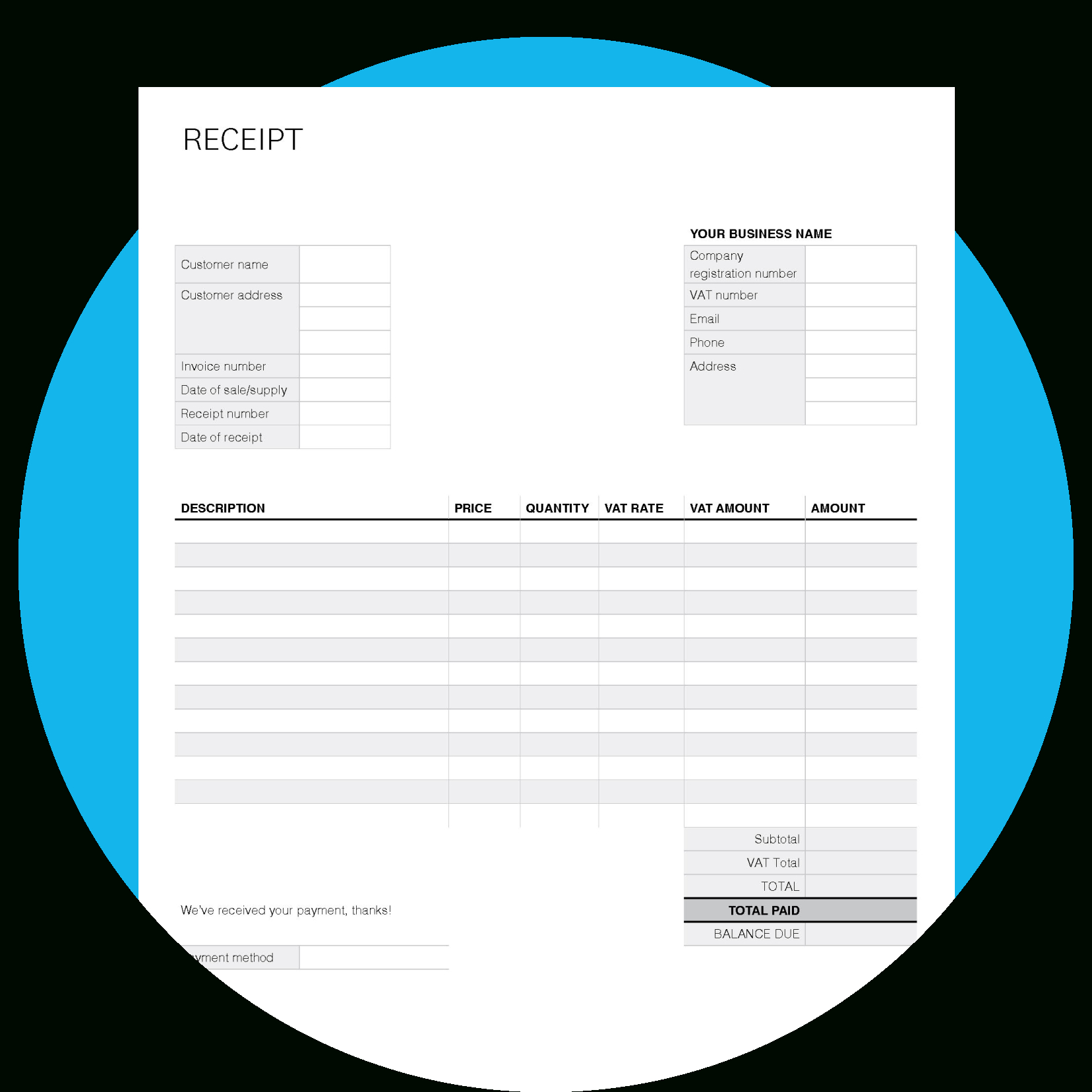 Free Receipt Template | Xero Uk throughout Free Printable Blank Receipt Form