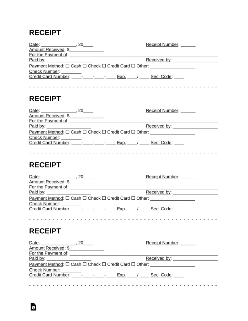 Free Receipt Templates (18)   Pdf | Word – Eforms Intended For Free Printable Receipt Template