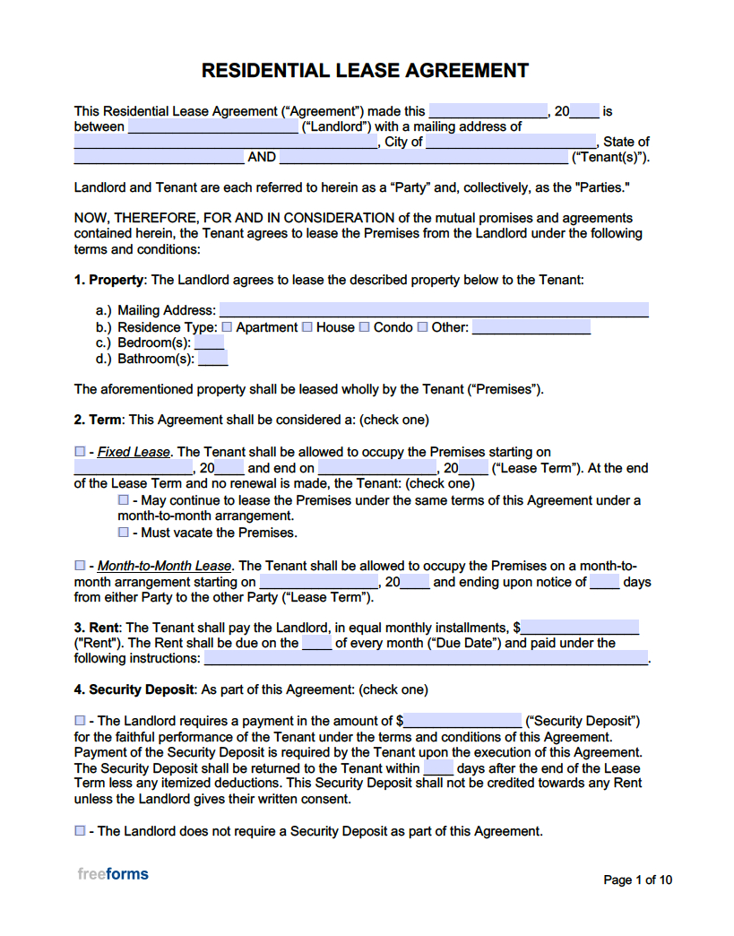 Free Rental / Lease Agreement Templates | Pdf | Word inside Free Printable Residential Rental Agreement Forms