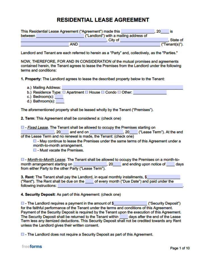 Blank Lease Agreement Free Printable