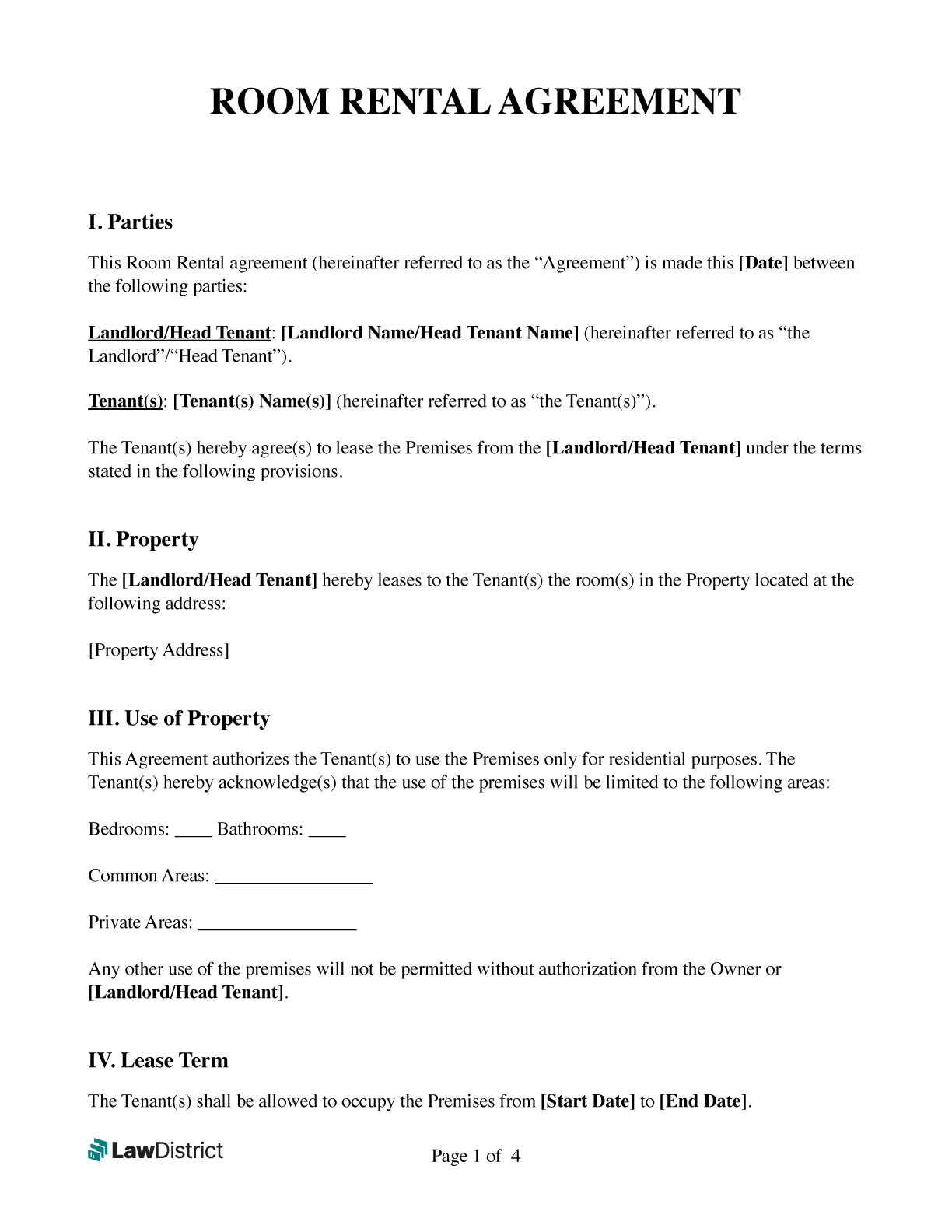 Free Room Rental Agreement | Pdf Template &amp;amp; Word | Lawdistrict pertaining to Free Printable Room Rental Agreement Forms