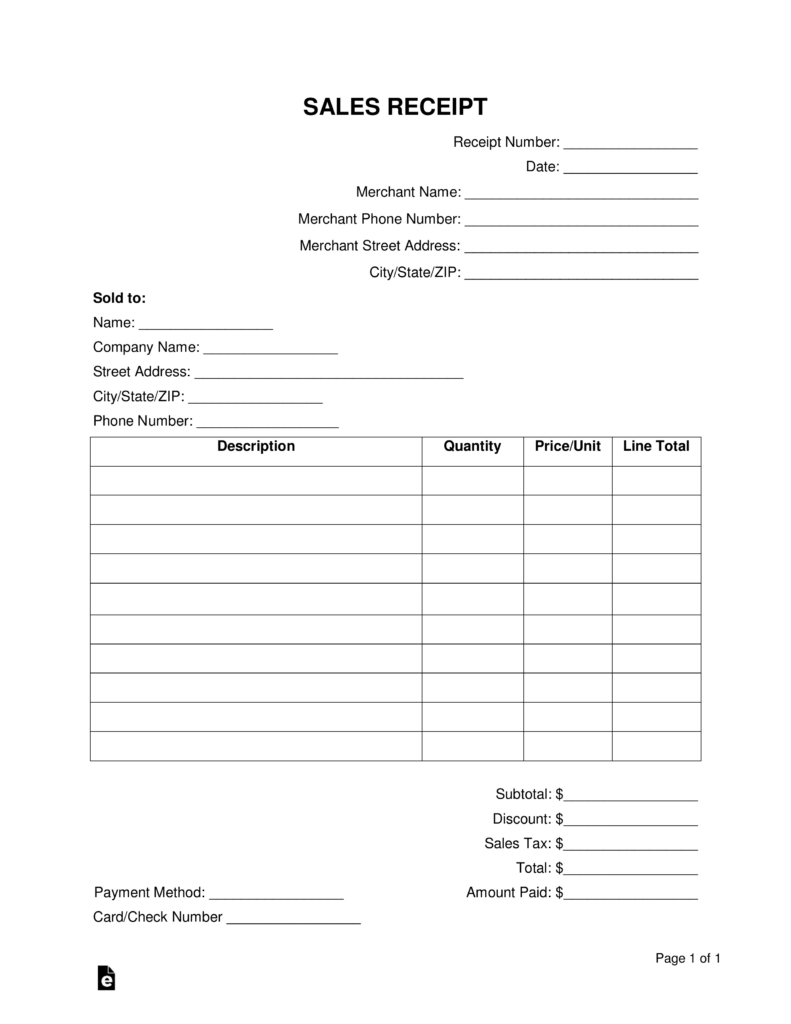 Free Sales Receipt Template Pdf | Word – Eforms With Free Printable Sales Receipts Online Free Sales Receipt Template Pdf | Word – Eforms With Free Printable Sales Receipts Online