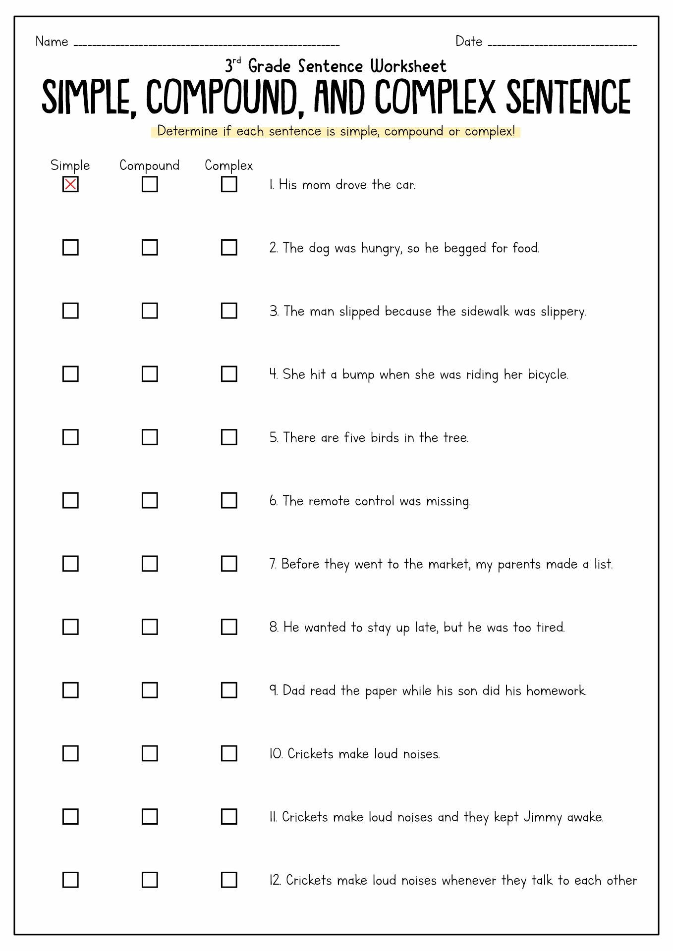 Free Simple Compound And Complex Worksheet, Download Free Simple for Free Printable Worksheets on Simple Compound and Complex Sentences
