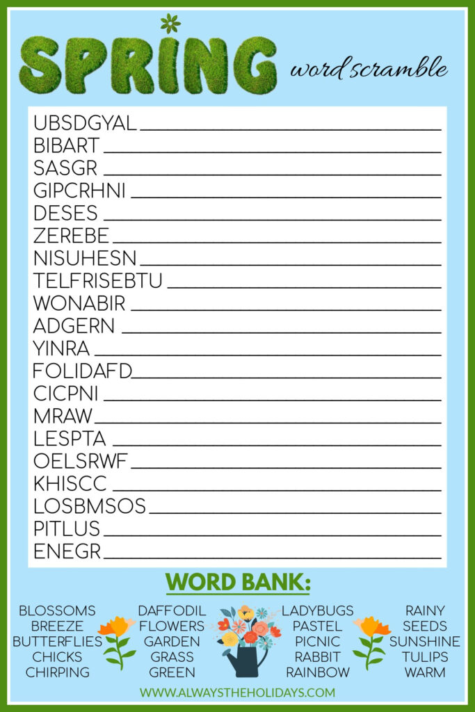 Free Spring Printable Spring Word Scramble With Answers Inside Free Printable Jumble Word Games Free Spring Printable Spring Word Scramble With Answers Inside Free Printable Jumble Word Games