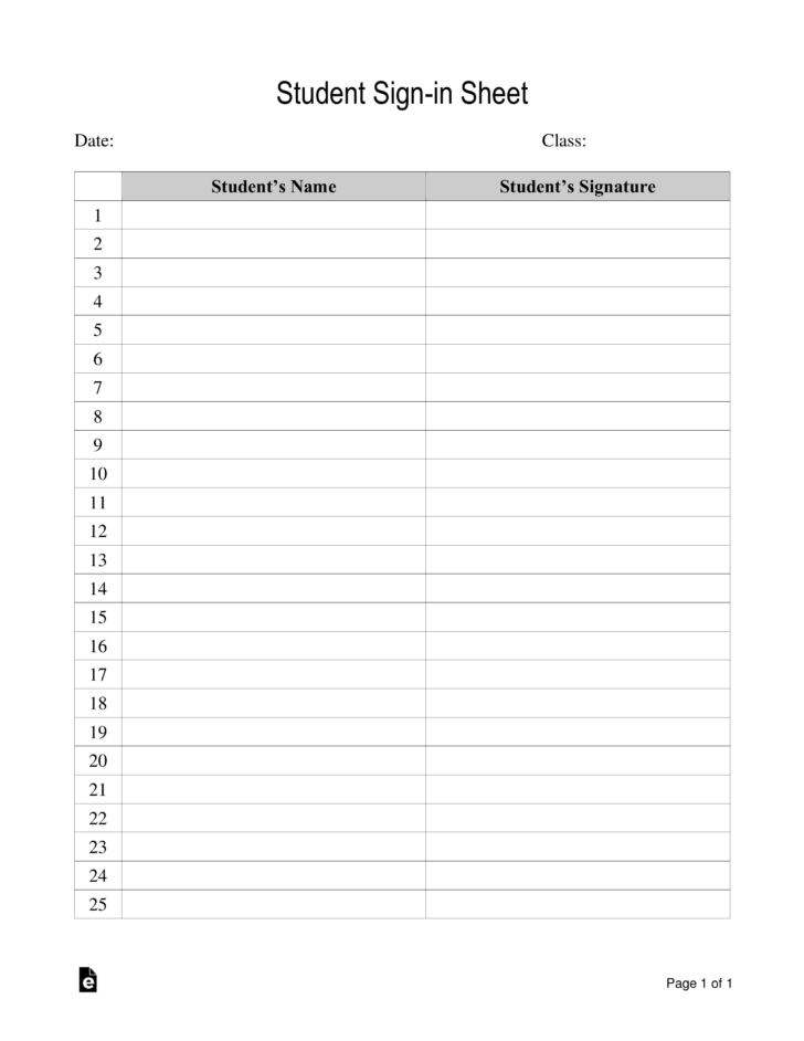 Free Printable Sign in Sheet