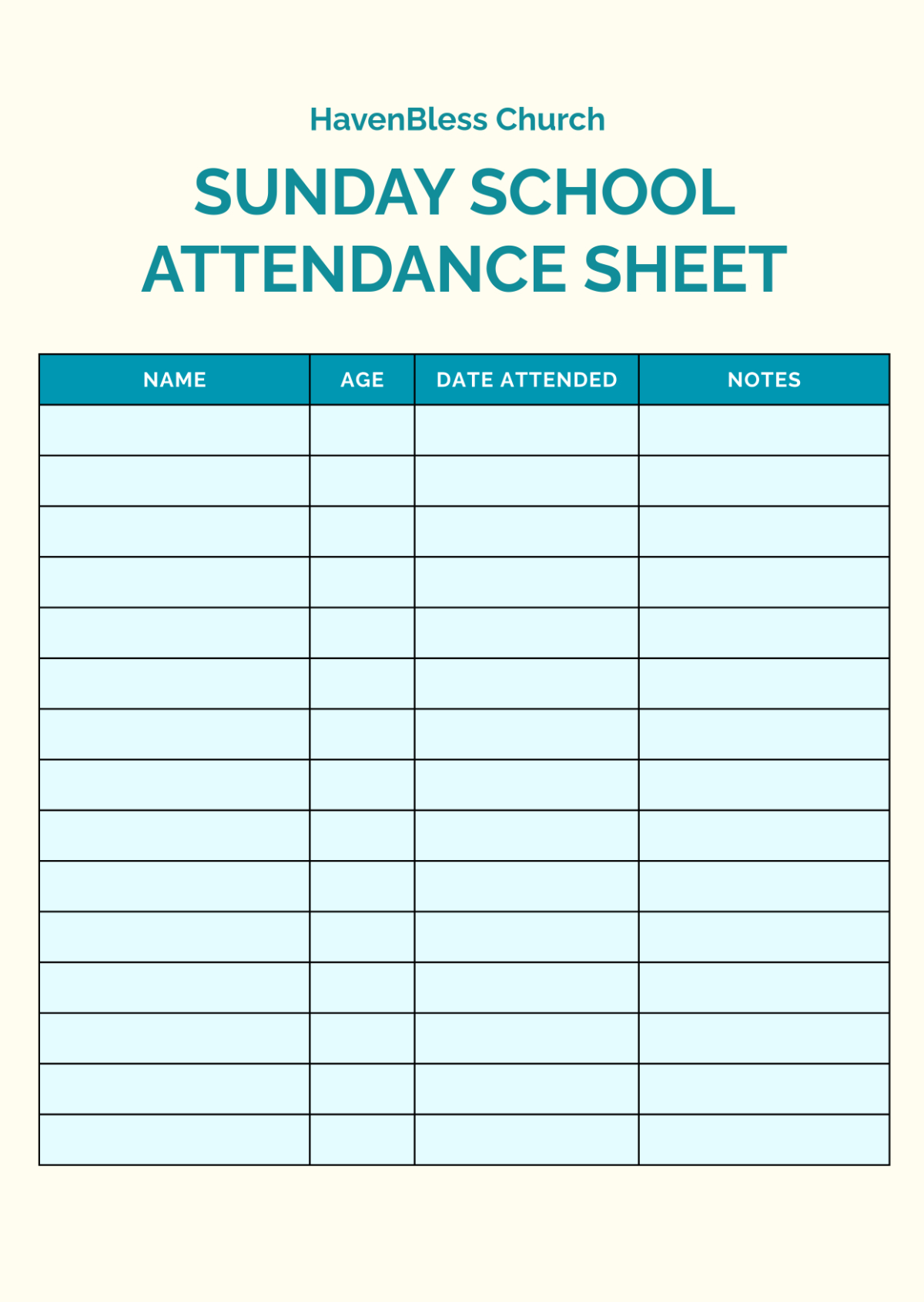 Free Sunday School Attendance Sheet Template To Edit Online in Sunday School Attendance Chart Free Printable