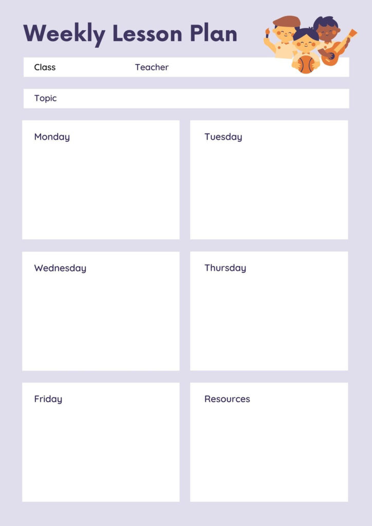 Free To Print Preschool Weekly Lesson Plan Templates | Canva Regarding Free Printable Preschool Lesson Plans