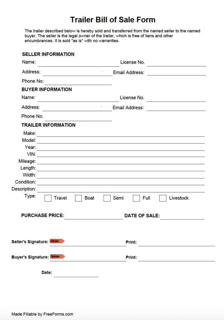 Free Trailer Bill Of Sale Form | Pdf With Free Printable Bill Of Sale For Trailer Free Trailer Bill Of Sale Form | Pdf With Free Printable Bill Of Sale For Trailer