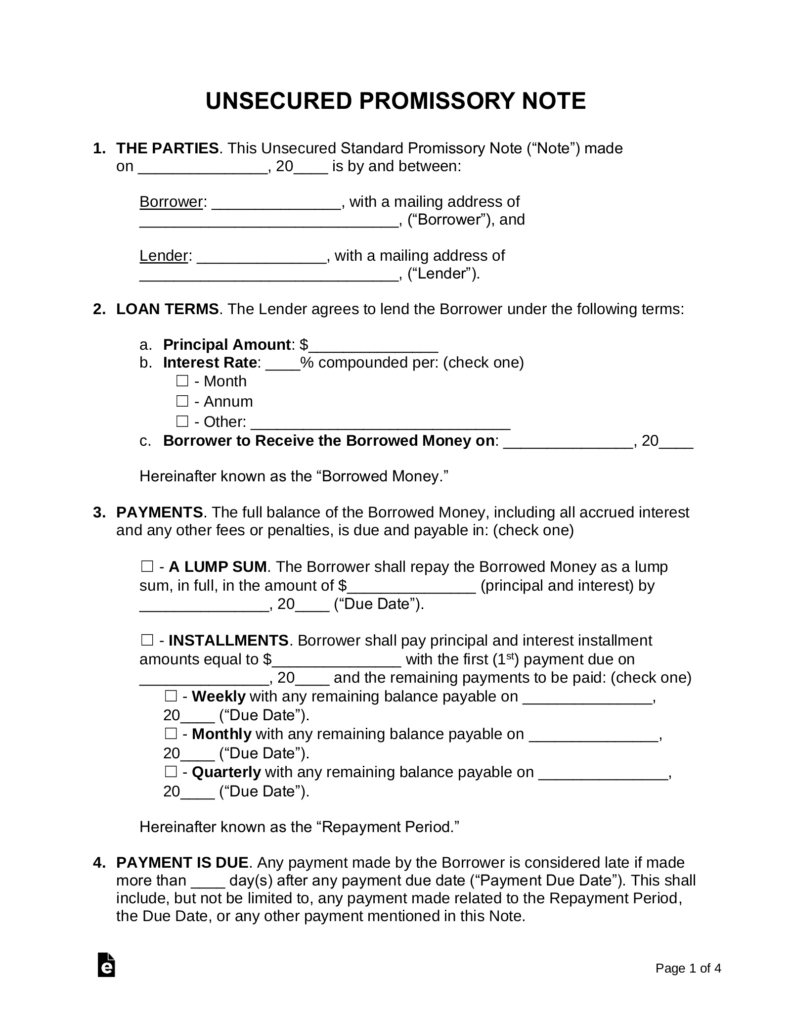 Free Unsecured Promissory Note Template Pdf | Word – Eforms In Free Printable Promissory Note Free Unsecured Promissory Note Template Pdf | Word – Eforms In Free Printable Promissory Note