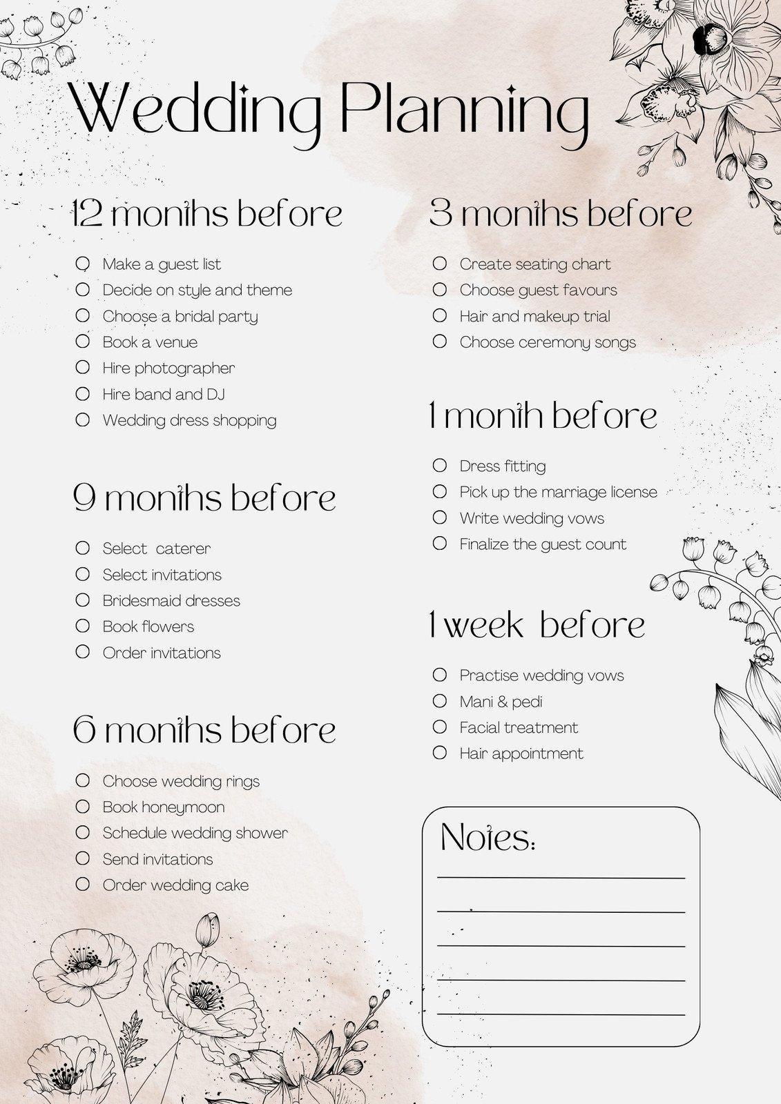 Free Wedding Checklist Templates To Edit And Print | Canva for Free Printable Wedding Checklist