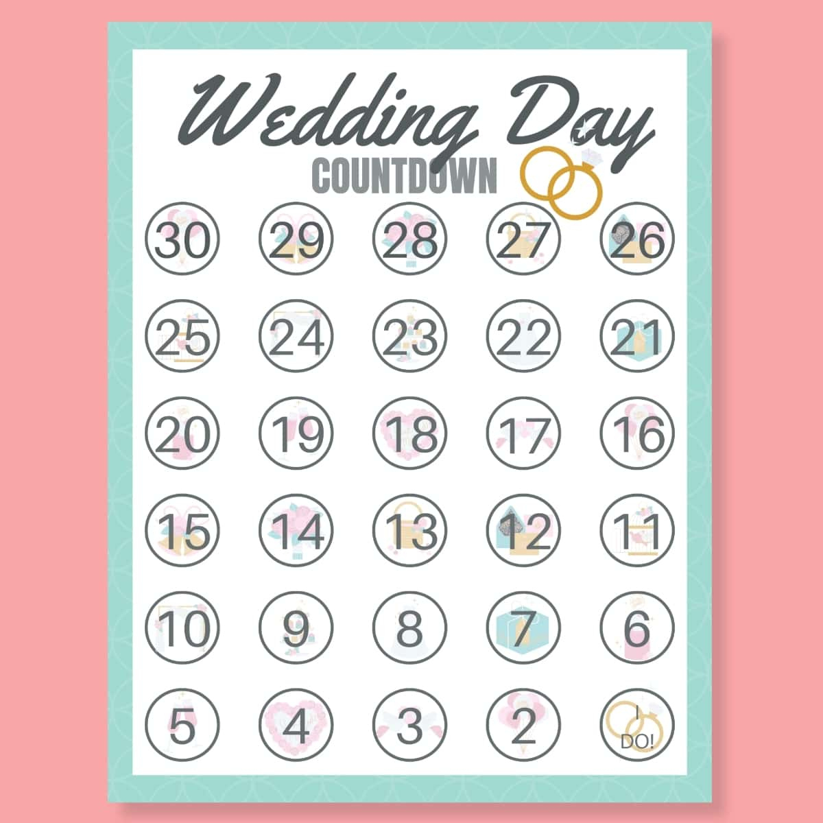 Free Wedding Countdown Calendar Printable with regard to Free Printable Wedding Countdown