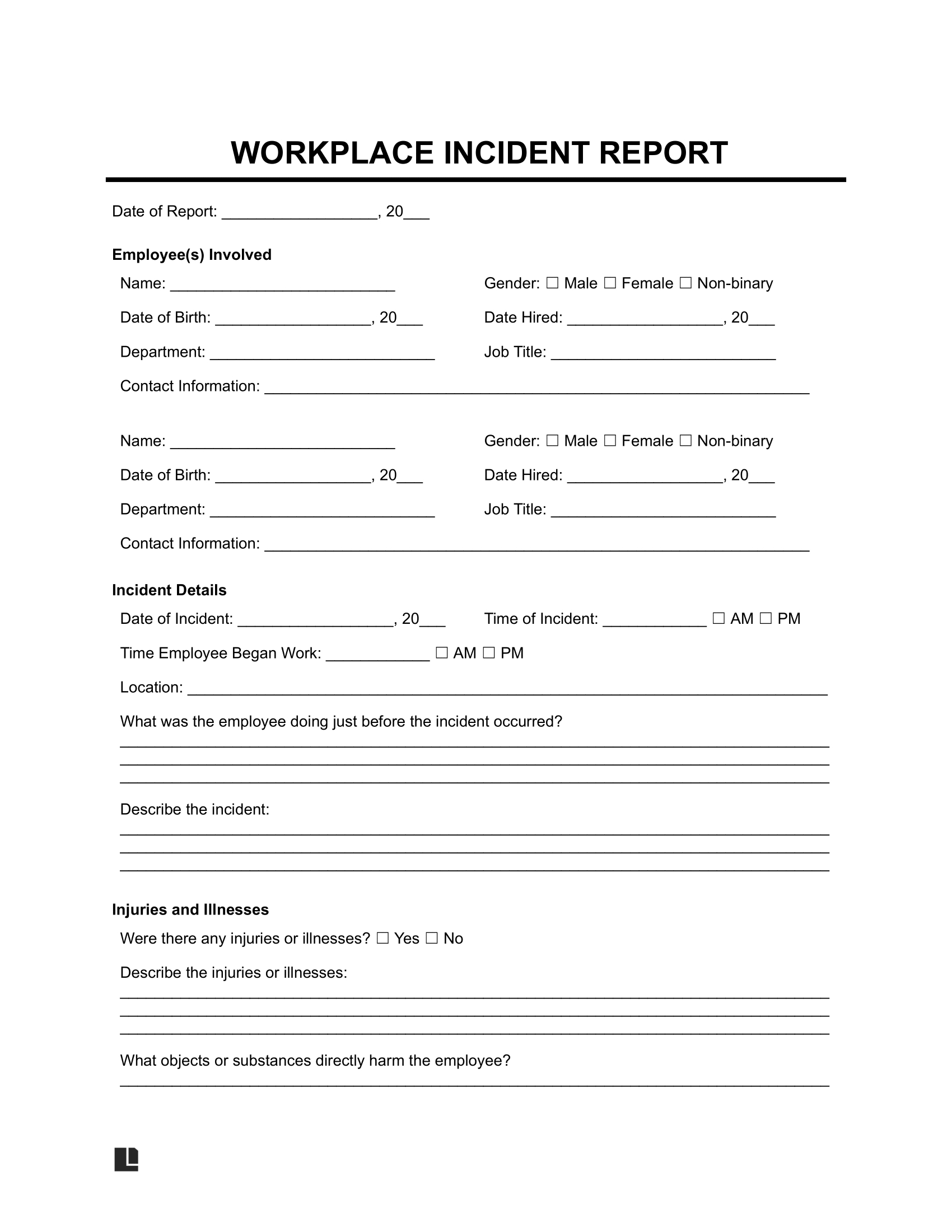 Free Workplace Incident Report Template | Pdf &amp;amp; Word within Free Printable Incident Report Form