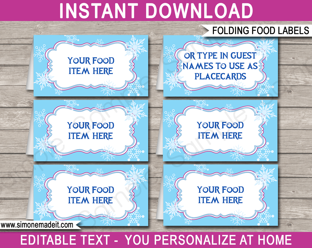 Frozen Party Food Labels Template regarding Free Printable Food Tent Cards