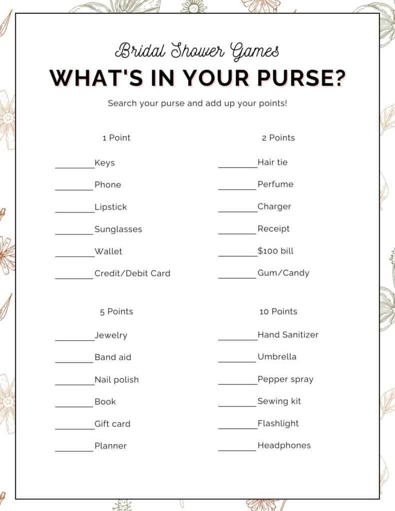 Fun And Free Printable Bridal Shower Game: What'S In Your Purse? within Free Printable Bridal Shower Games What'S In Your Purse