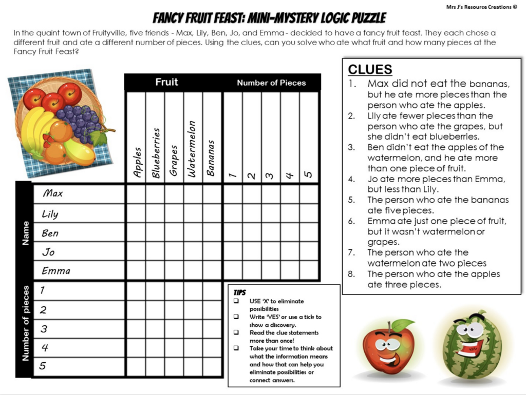 Fun Fruit Feast Mystery Logic Puzzle Free Download | Engaging Regarding Free Printable Logic Puzzles Fun Fruit Feast Mystery Logic Puzzle Free Download | Engaging Regarding Free Printable Logic Puzzles
