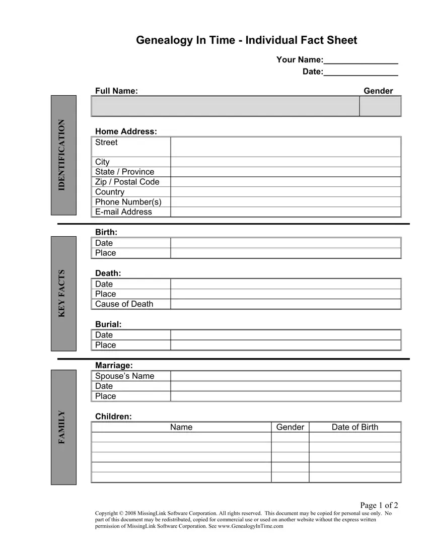 Genealogy Worksheet Individual ≡ Fill Out Printable Pdf Forms Online in Free Printable Genealogy Worksheets