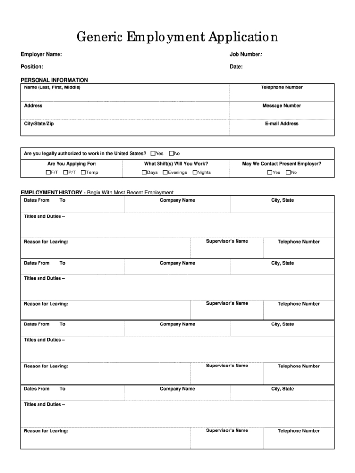Free Printable General Application For Employment