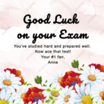 Good Luck On Your Exam Card Template With Watercolor Daisy Border Pertaining To Free Printable Good Luck Cards