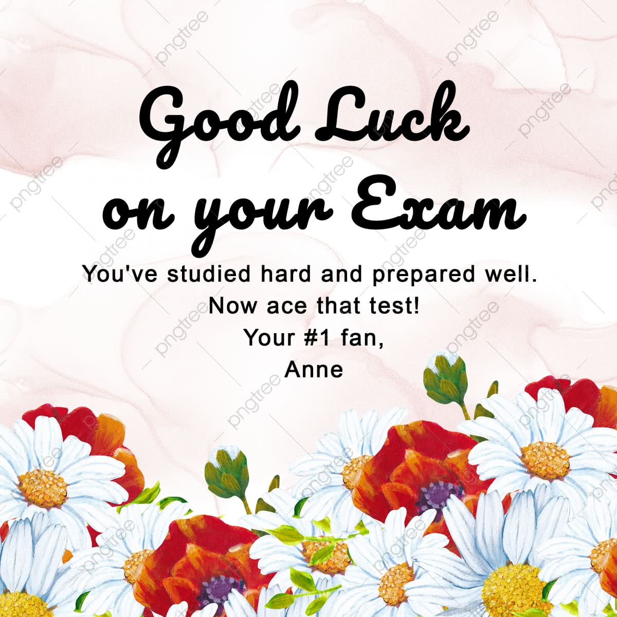 Good Luck On Your Exam Card Template With Watercolor Daisy Border pertaining to Free Printable Good Luck Cards