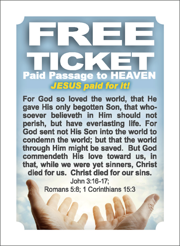 Gospel Tract, Free Ticket: Hot Ticket, Laminated Gospel Tract Card With Free Printable Tracts For Evangelism Gospel Tract, Free Ticket: Hot Ticket, Laminated Gospel Tract Card With Free Printable Tracts For Evangelism