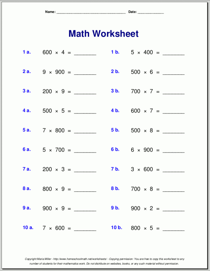 Free Printable Multiplication Sheets