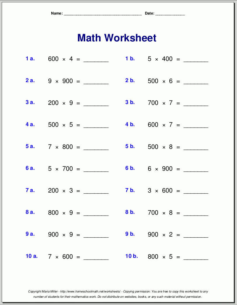 Grade 4 Multiplication Worksheets regarding Free Printable Multiplication Sheets