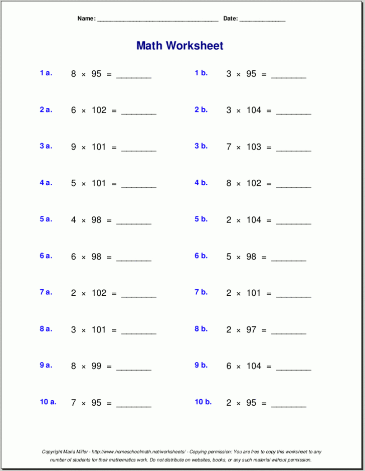 Free Printable Multiplication Worksheets For 5th Grade